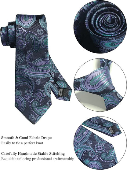 Elegant Floral Tie Set for Men with Matching Pocket Square, Cufflinks, and Tie Clip – Formal Wedding & Business Suit Accessories Gift Set